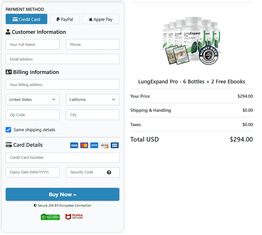 Lung Expand Pro Checkout Page